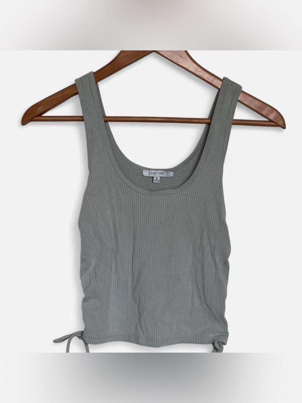 Love Tree Sage Green Ribbed Side Ruched Tank Top Size Medium